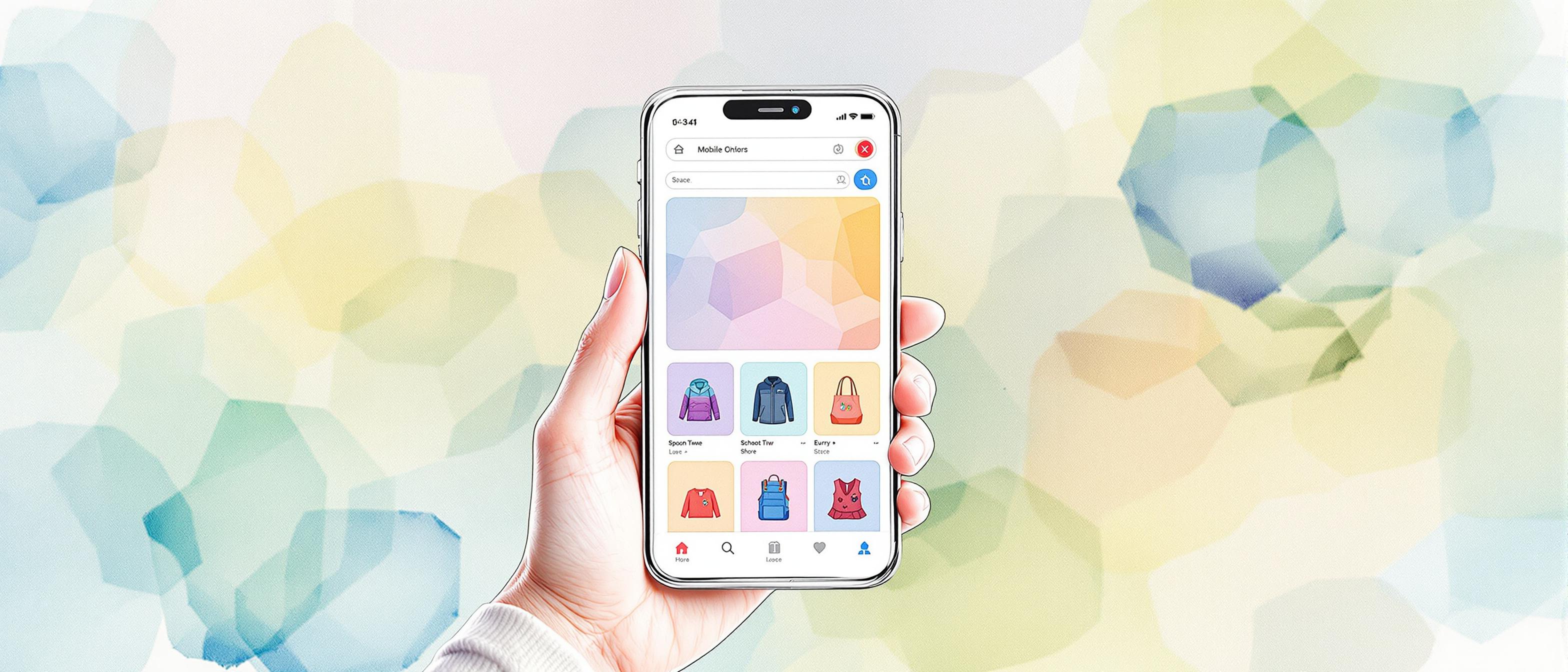 A watercolor illustration of a mobile-friendly EC site, showing a smooth, responsive online store displayed on a smartphone. The interface should appear spacious and touch-friendly, with clear navigation and vibrant yet calming colors, highlighting the importance of mobile optimization for SEO.