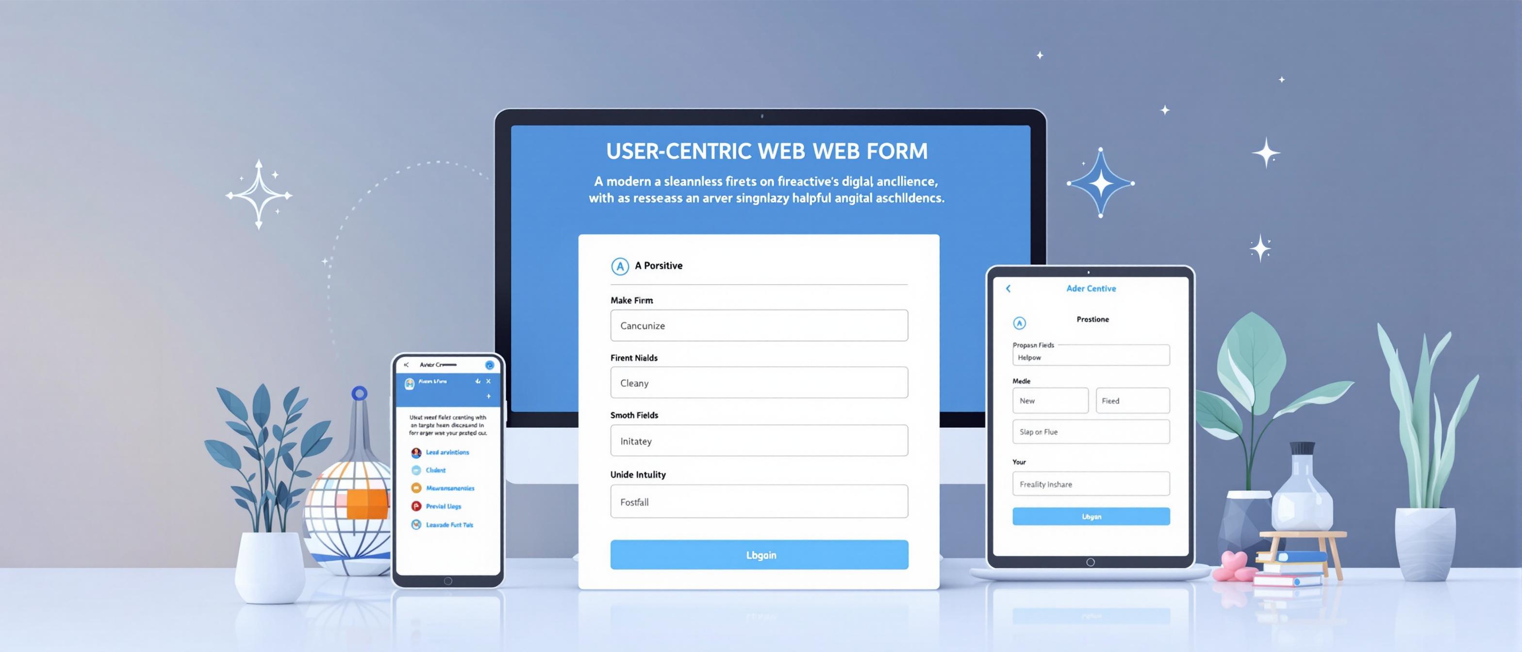 A modern, user-centric web form design, visually presenting a seamless digital experience. Focus on a clean, minimalist interface, smooth input fields, subtle icons signaling helpful guidance, and responsive, intuitive layout for multiple devices. Soft blue and white tones, approachable and professional mood. ai_art_hybrid style, informative tone, horizontal composition.
