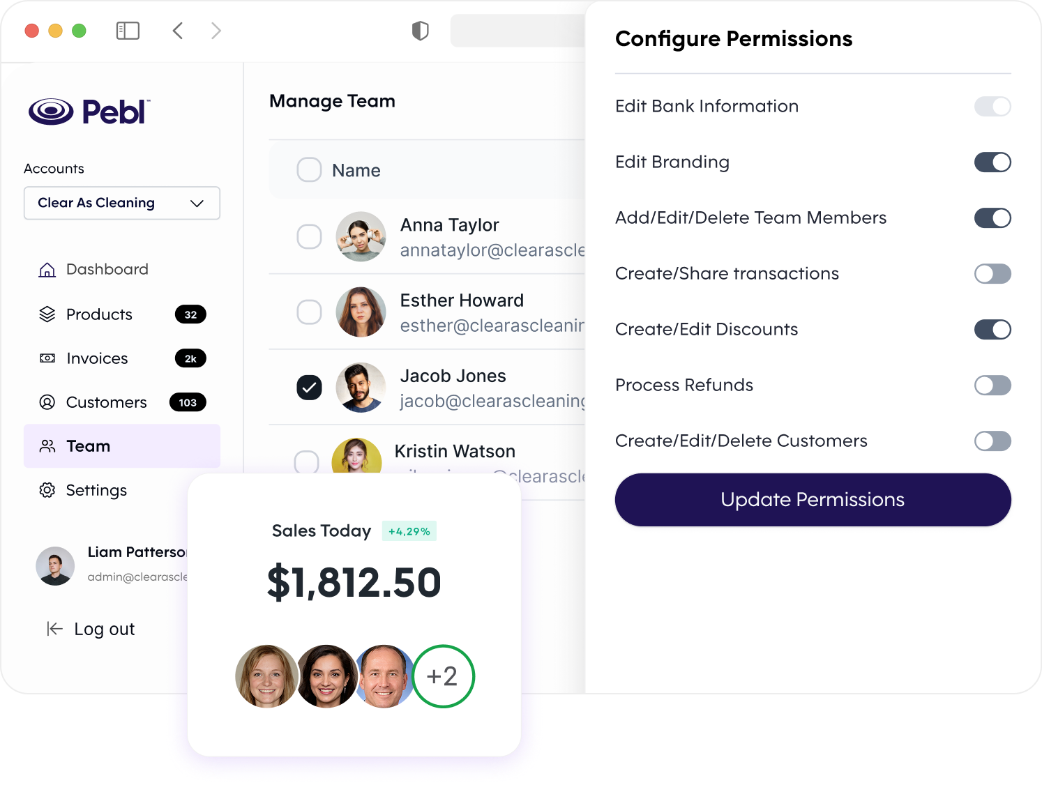 pebl for teams dashboard