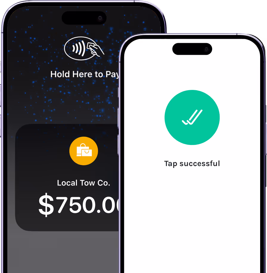two iphones side by side showing succesful payment with pebl