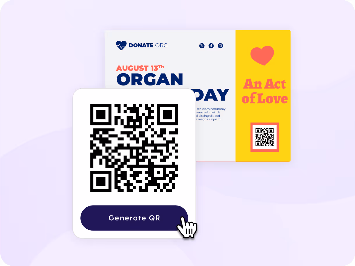 QR code generation screen in Pebl for setting up donation payment links.