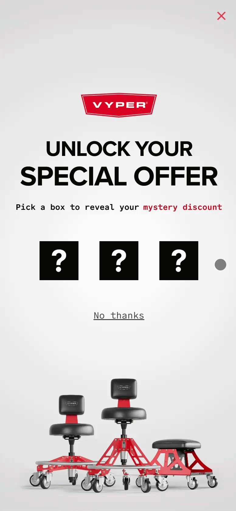 VYPER mystery box discount popup