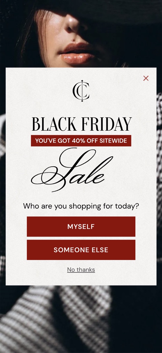 Caissa popup template, mobile