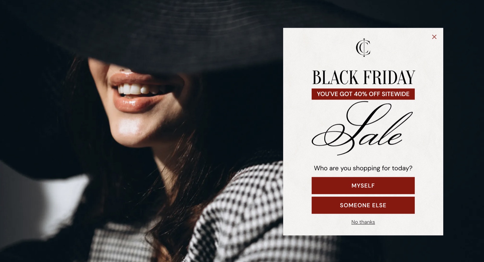 Caissa popup template, desktop