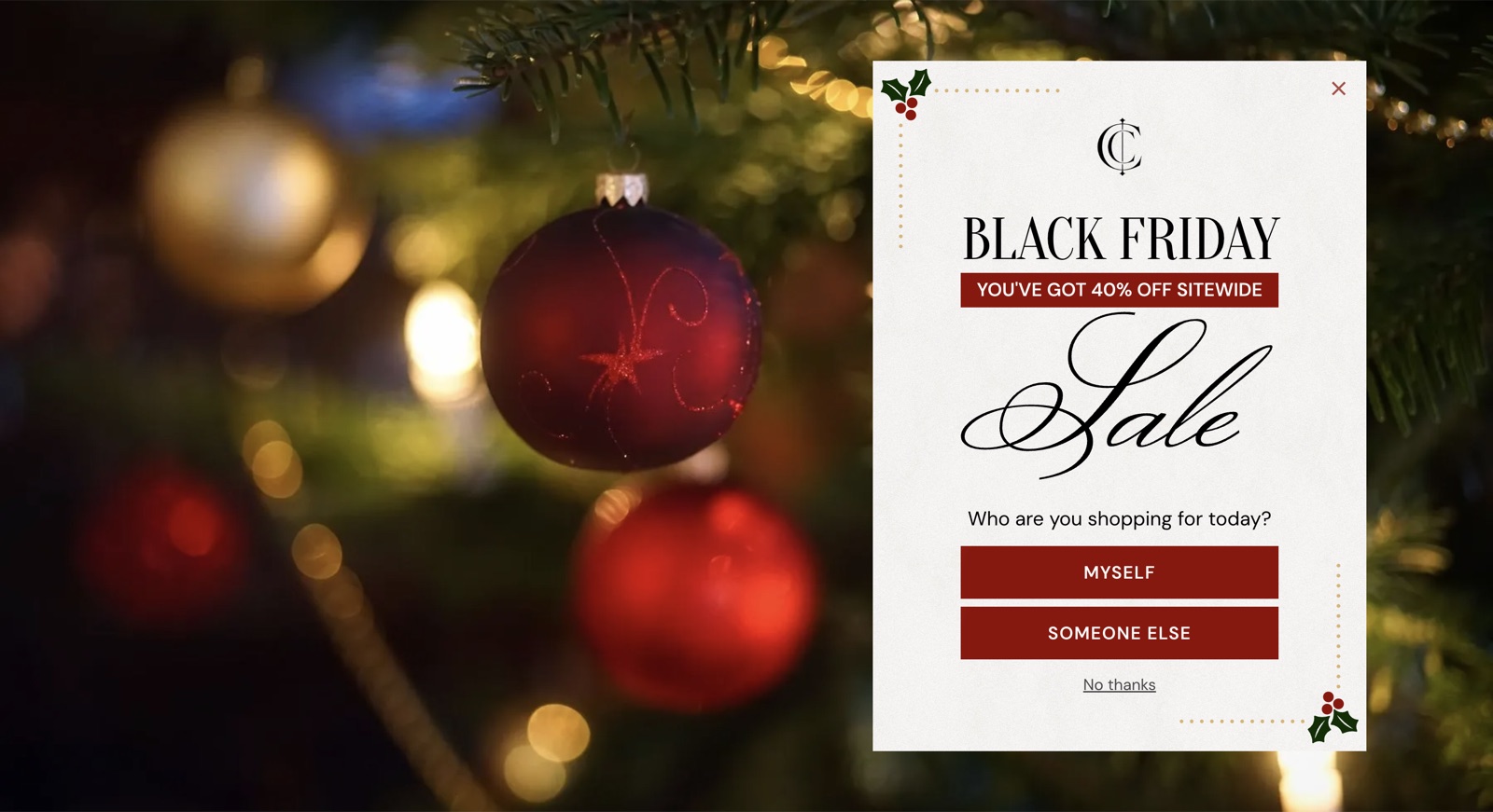 Caissa Holiday popup template, desktop