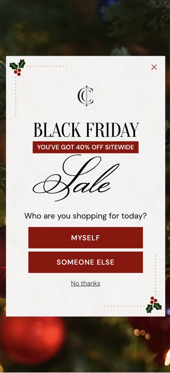 Caissa Holiday popup template, mobile