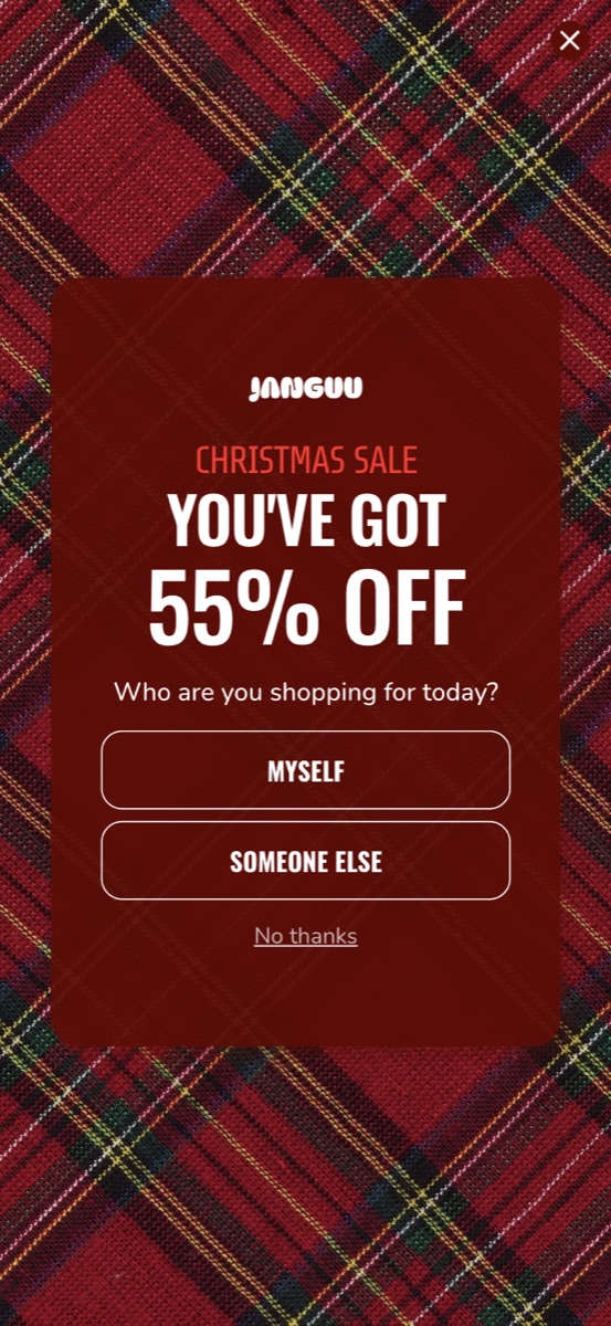 Janguu Holiday popup template, mobile