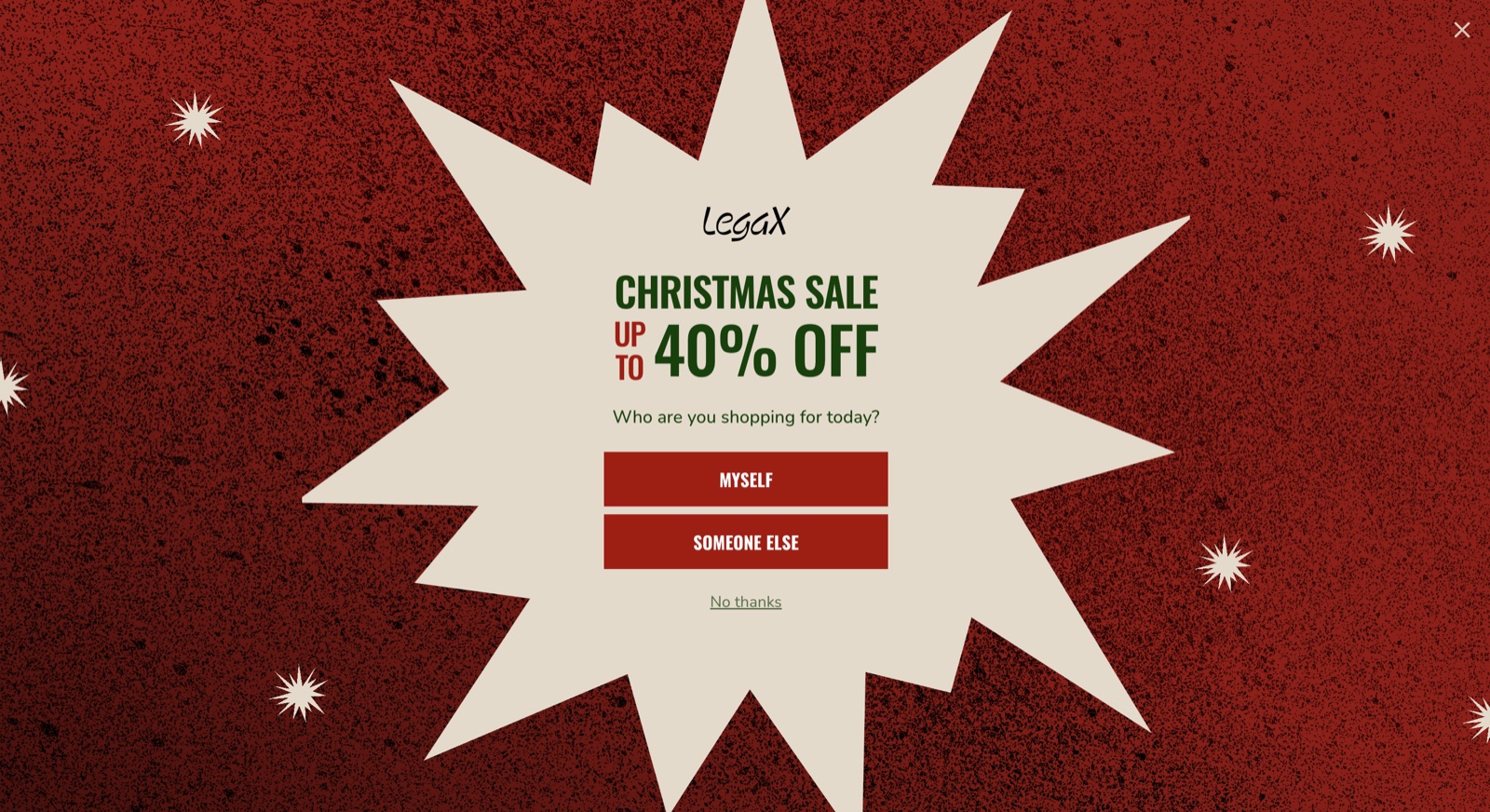LegaX Holiday popup template, desktop