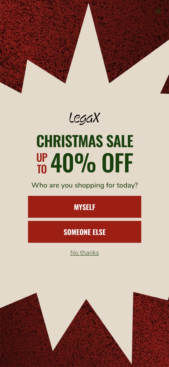 LegaX Holiday popup template, mobile