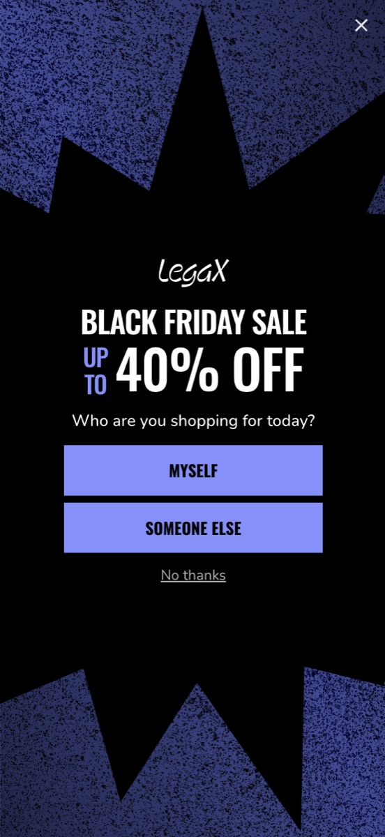 LegaX popup template, mobile