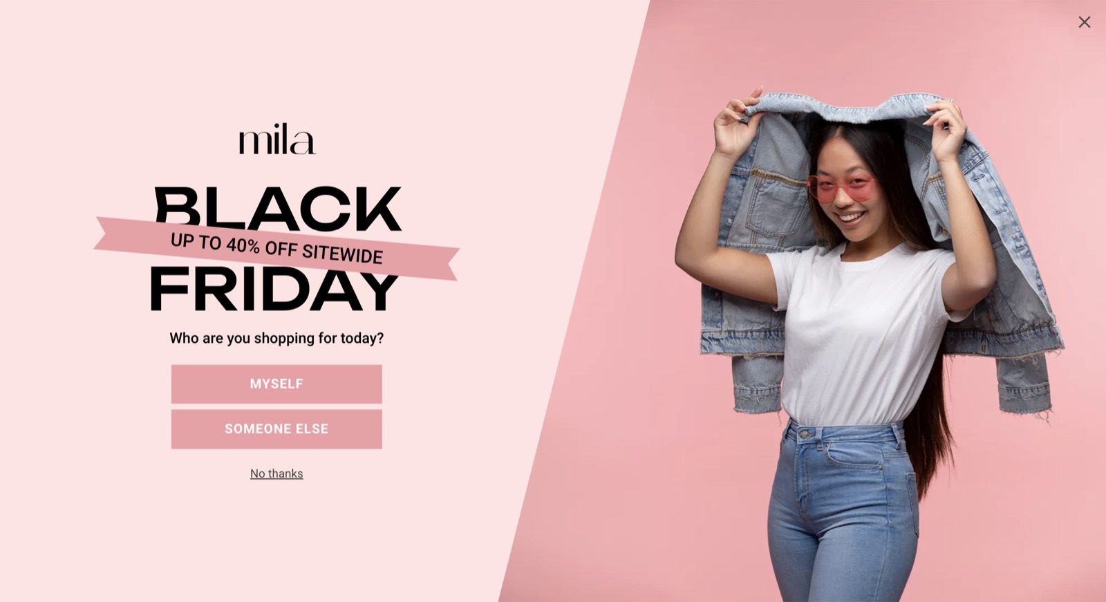 Mila popup template, desktop