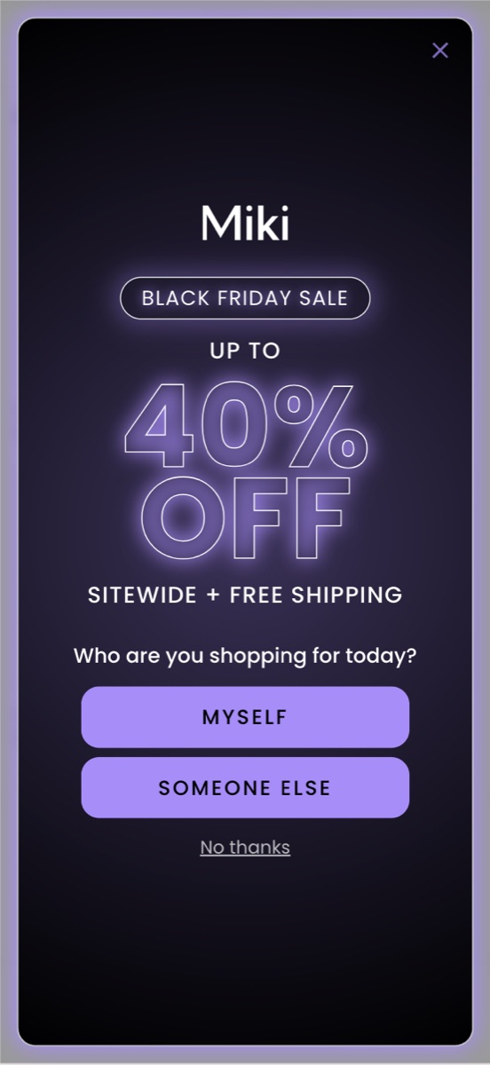 Miki popup template, mobile