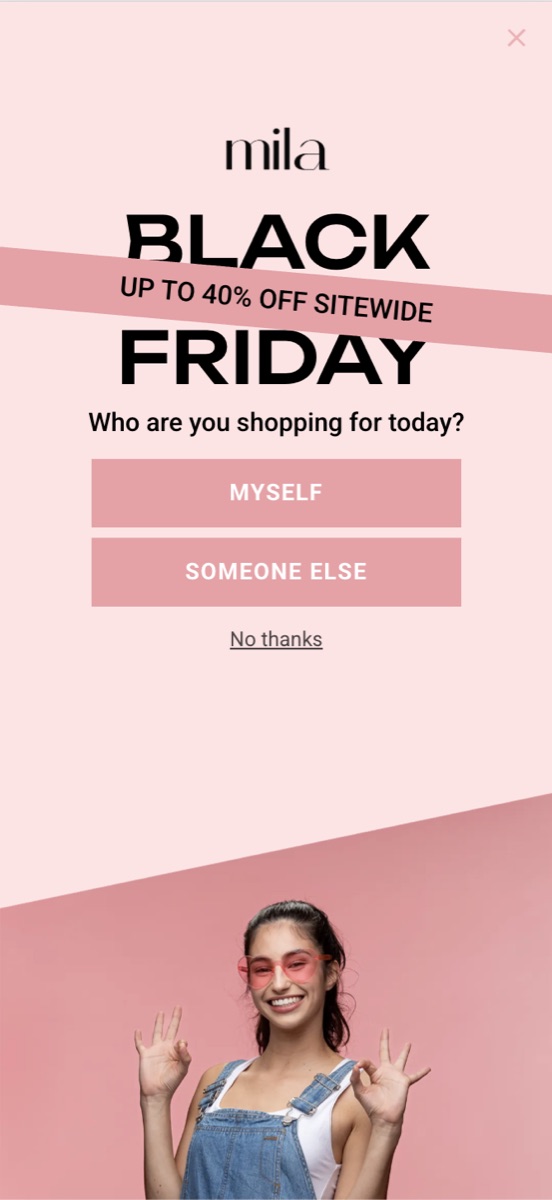Mila popup template, mobile