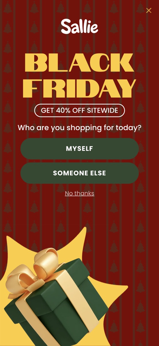 Sallie Holiday popup template, mobile