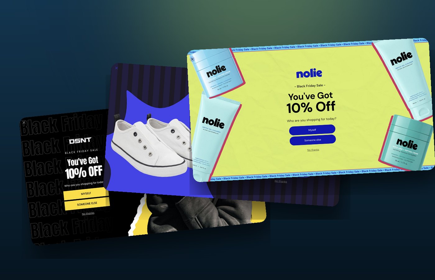 Three of Alia's new BFCM and holiday popup templates