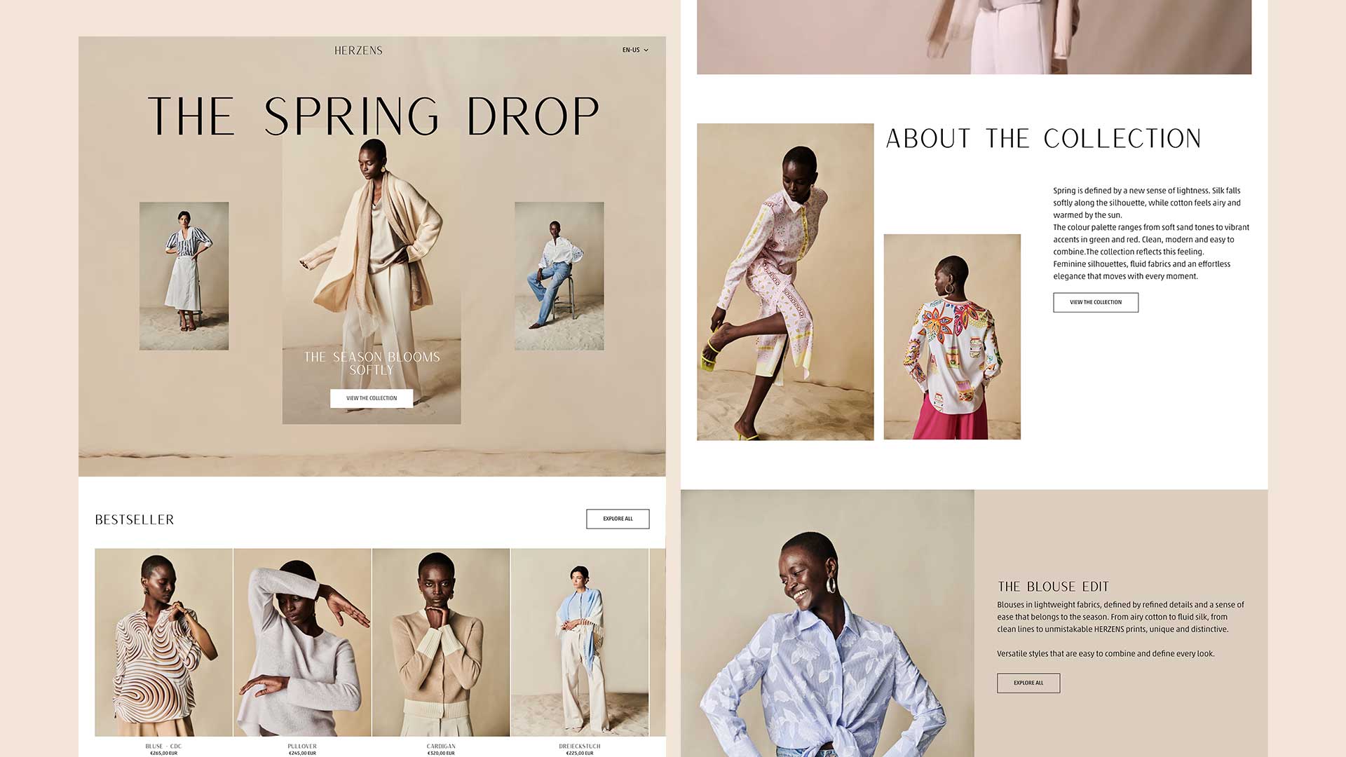 Herzens fashion website homepage designed by Tiron Agency