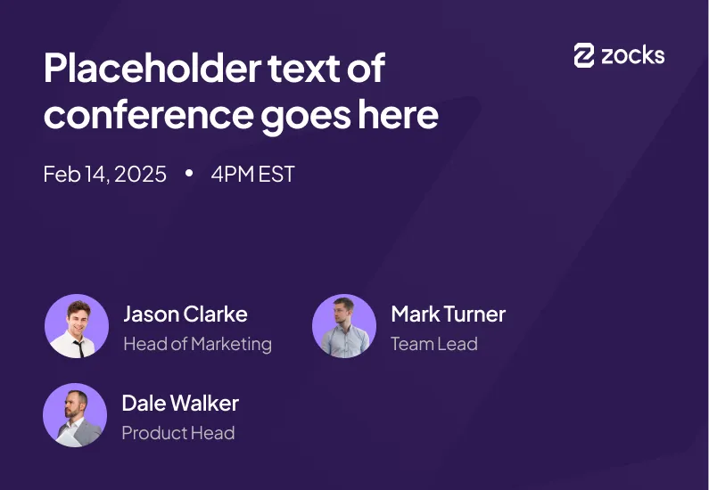 A purple background with three heads of people and the words placeholder text of conference.