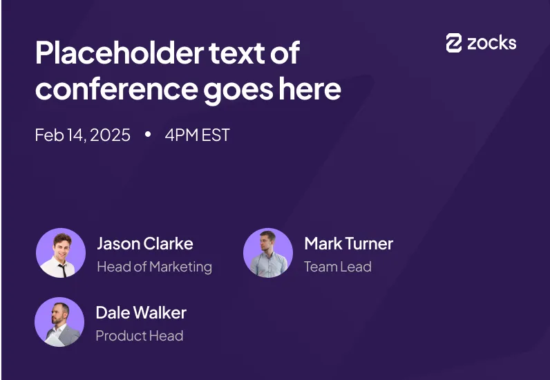 A purple background with three heads of people and the words placeholder text of conference.