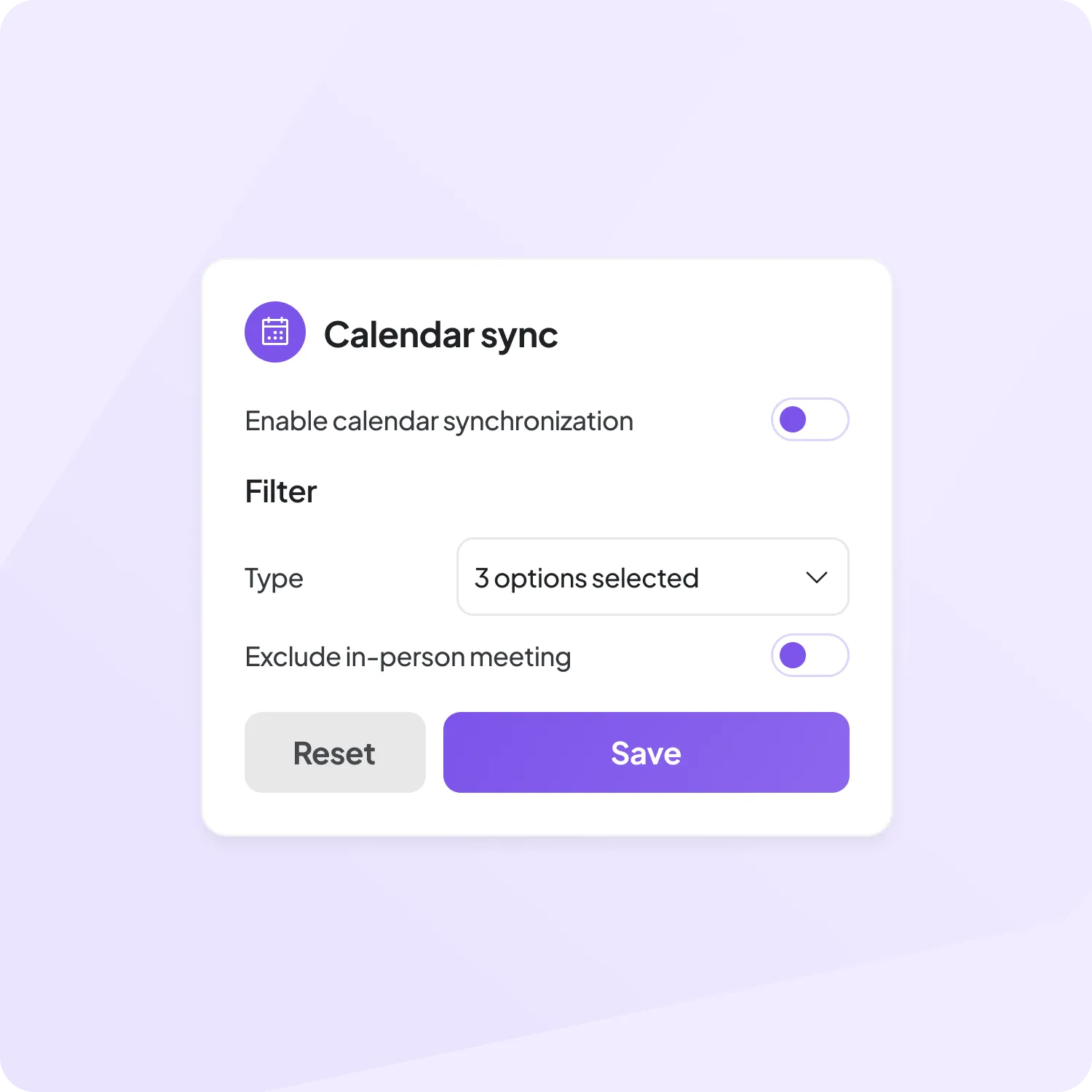 A screen shot of the calendar sync screen.