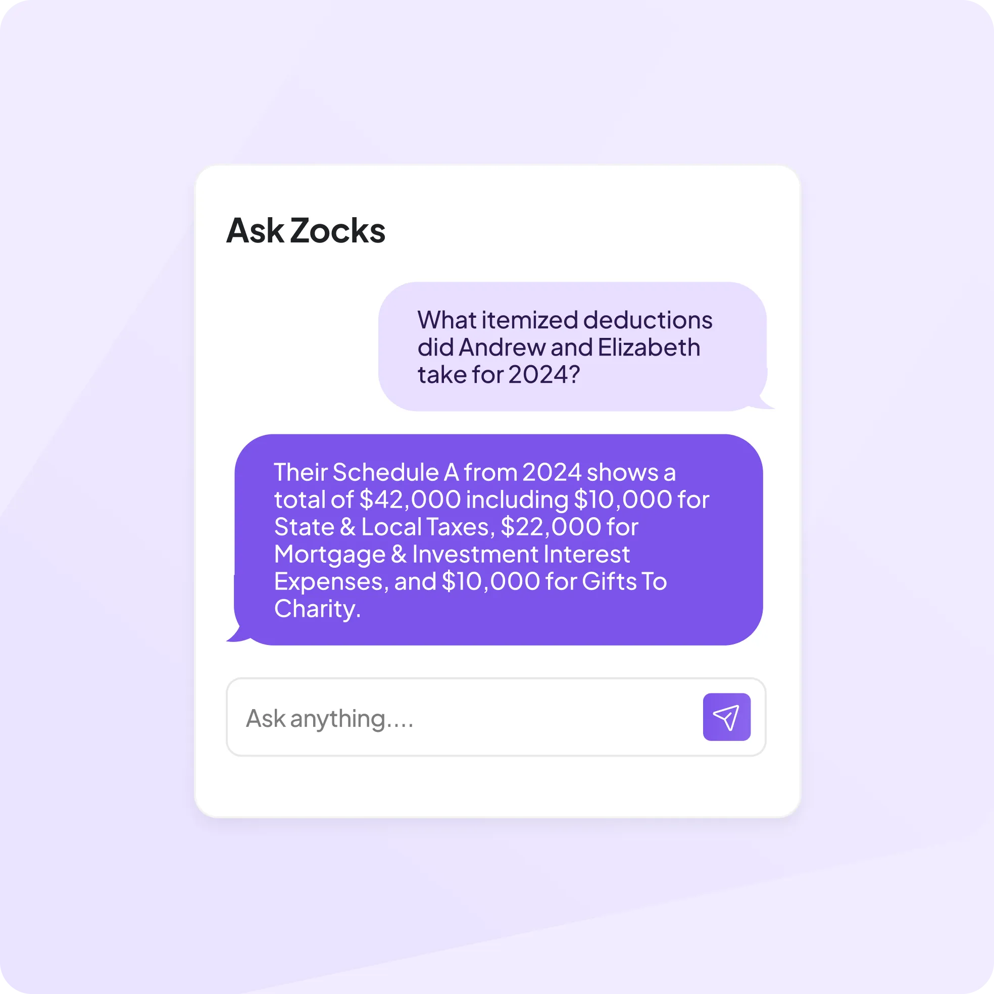Zocks AI Meeting Assistant instantly pulls tax details from Holistiplan
