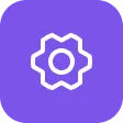 Purple icon with geometric flower or gear-like symbol on mobile app