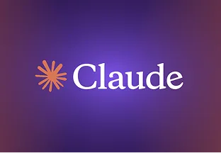 The word 'Claude' in white serif font on a purple gradient background with an orange asterisk-like symbol to the left.