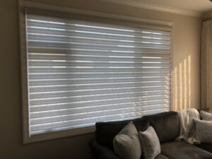 Picture of blinds in a living room.
