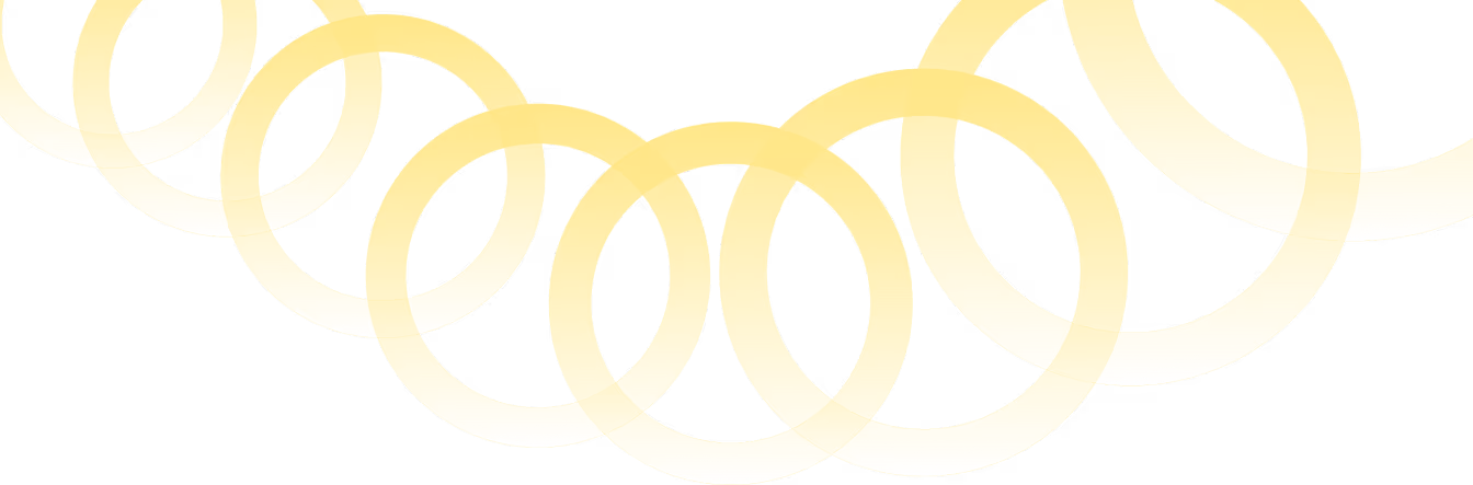 A vibrant arrangement of overlapping yellow rings, symbolizing unity and connection.
