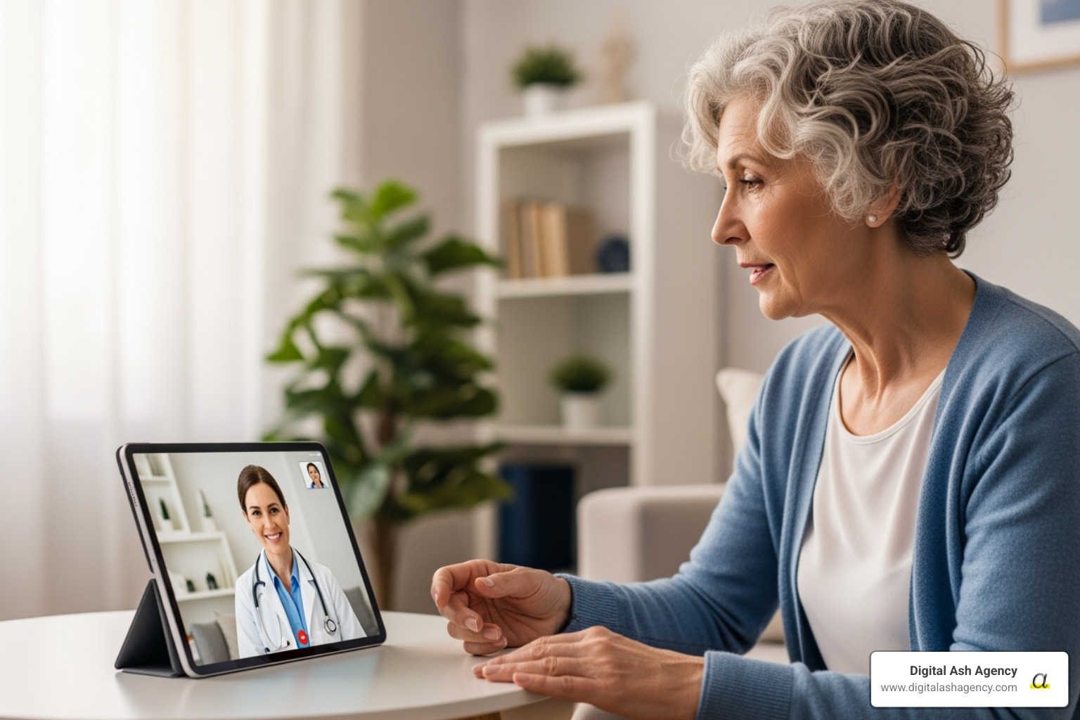 A patient having a telehealth consultation on a tablet - Solutions for healthcare
