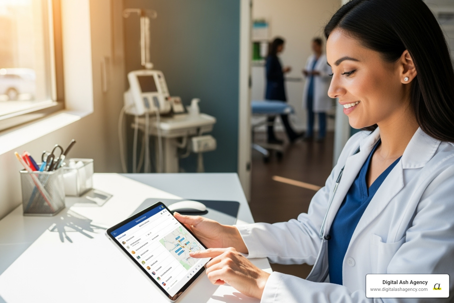 provider using a tablet to manage referrals - Referral network healthcare