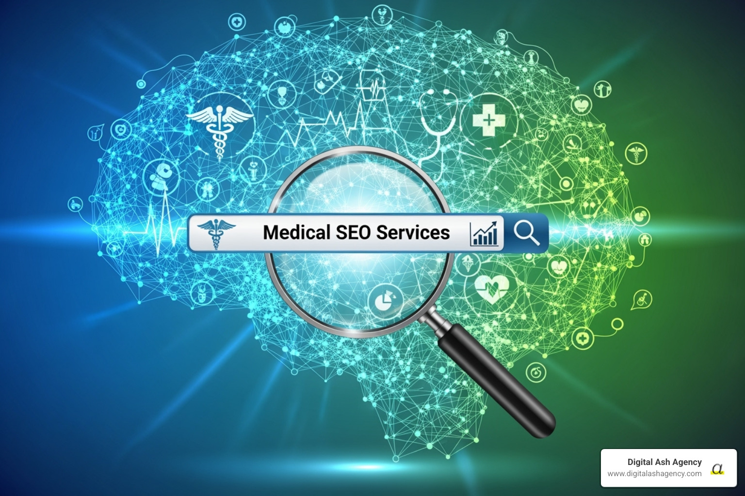 magnifying glass over medical website - Medical SEO services