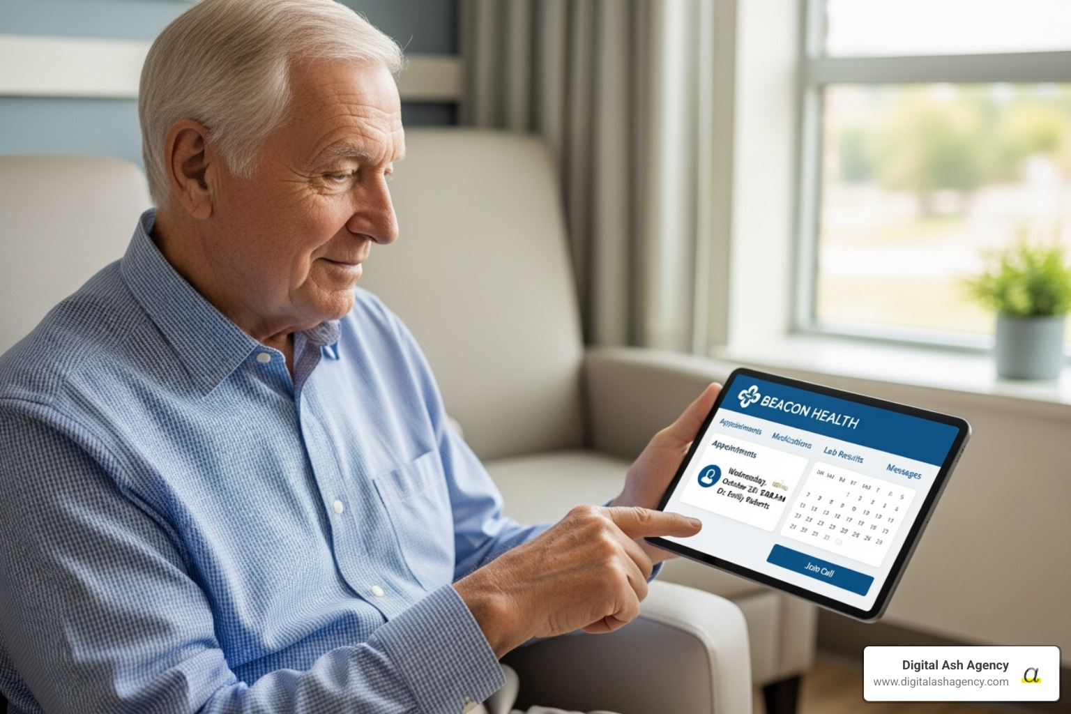 patient using a tablet to access a patient portal - Healthcare patient retention