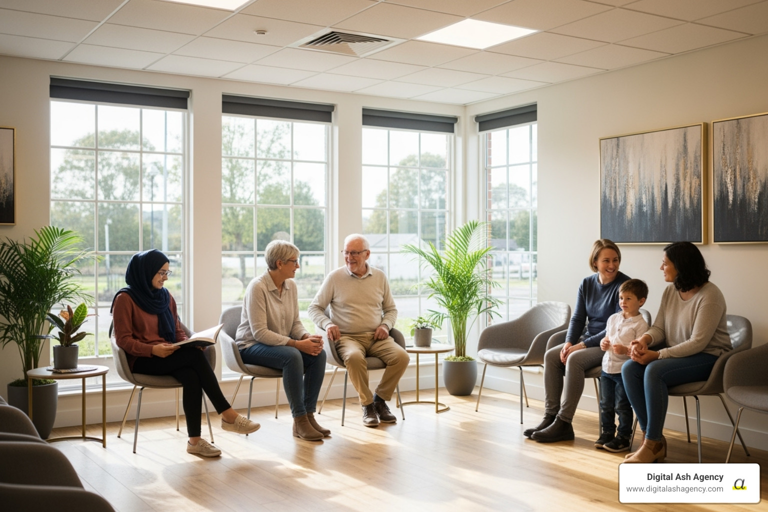 thriving medical practice waiting room with happy patients - Internal medicine marketing thriving medical practice waiting room with happy patients - Internal medicine marketing
