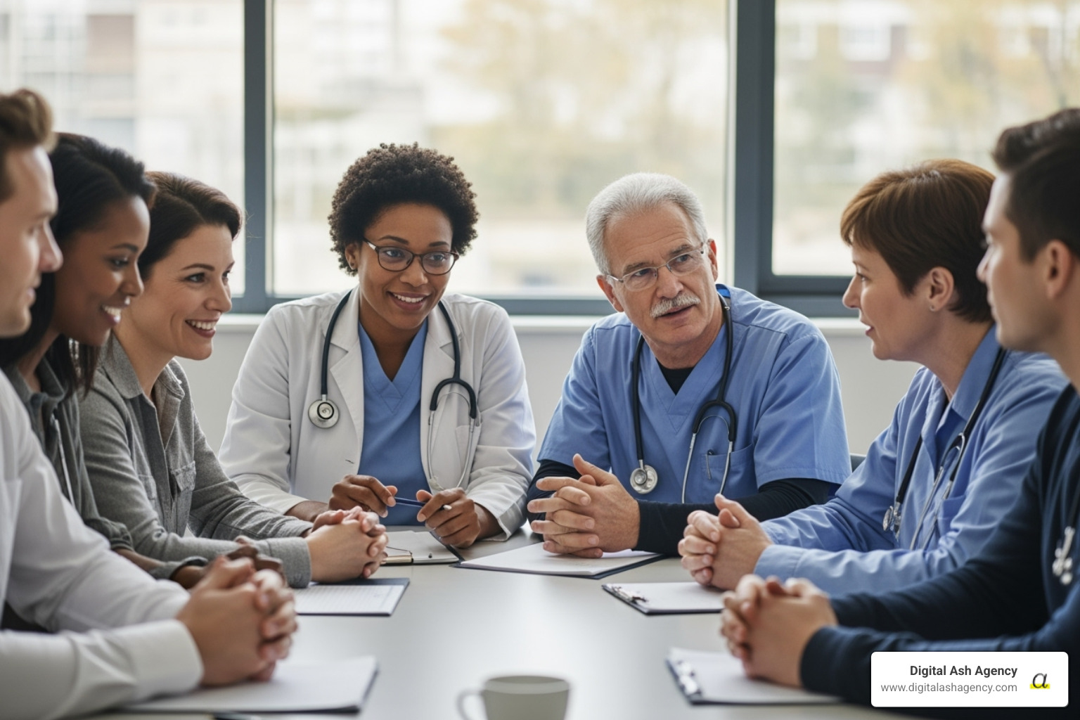 Diverse group of patients and staff in a meeting - Patient experience improvement