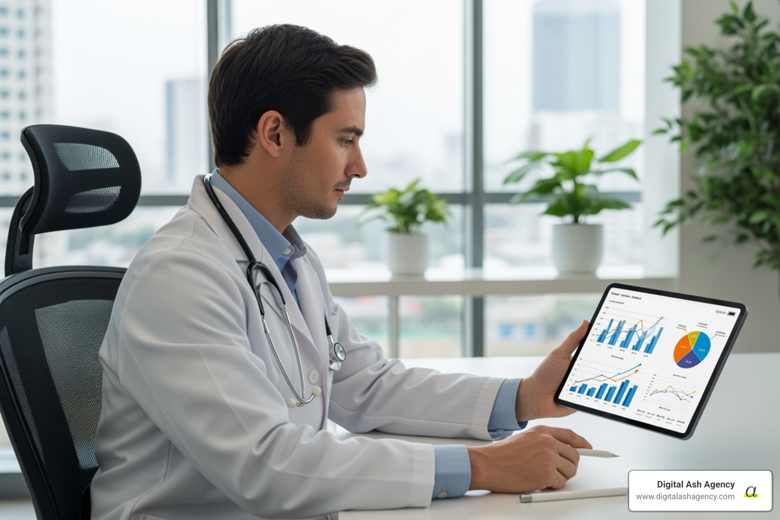 physician reviewing financial charts on a tablet - how to grow a medical practice