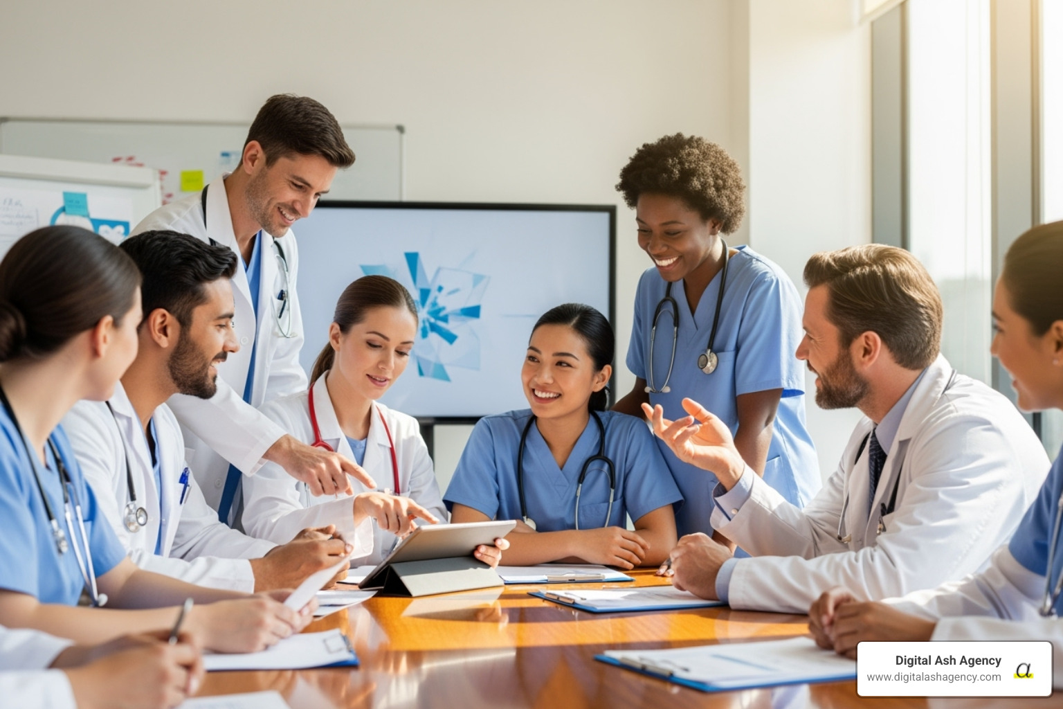 collaborative and happy medical team in a meeting - how to grow a medical practice