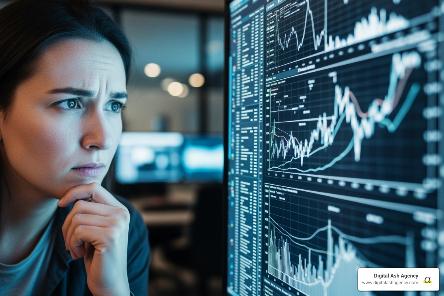 Person looking at a complex chart with a confused expression - Patient acquisition cost Person looking at a complex chart with a confused expression - Patient acquisition cost