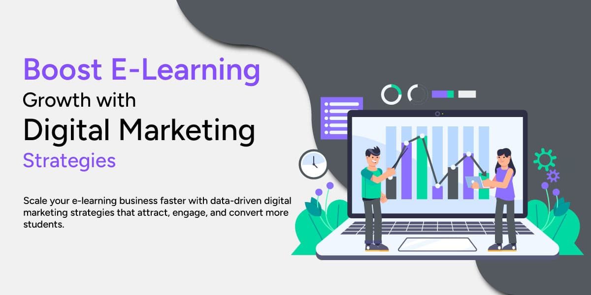 Growth of e-learning through digital marketing strategies like SEO, PPC, and social media, enhancing online course visibility and engagement.