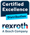 Etiket met de tekst 'Certified Excellence Distribution' en het logo van Rexroth, een Bosch Company.