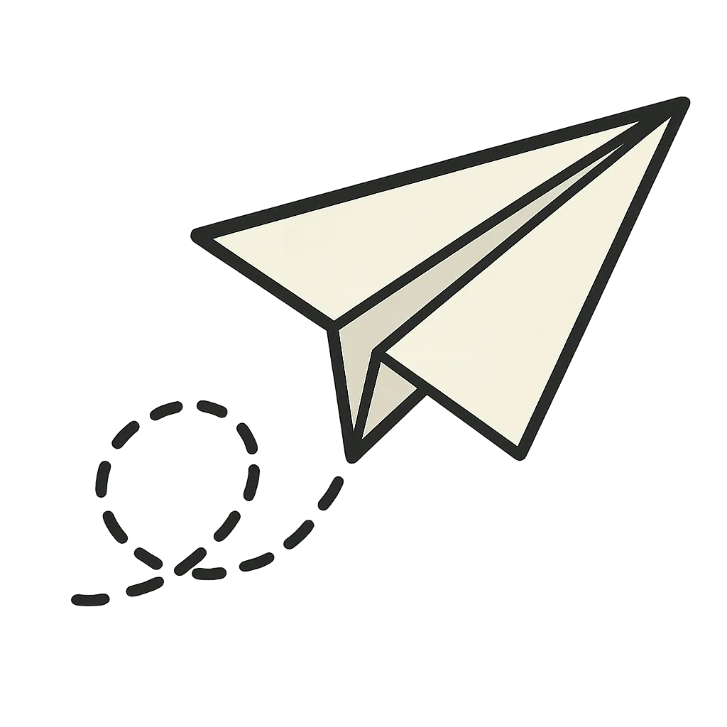 An illustration of a paper plane flying into the air.