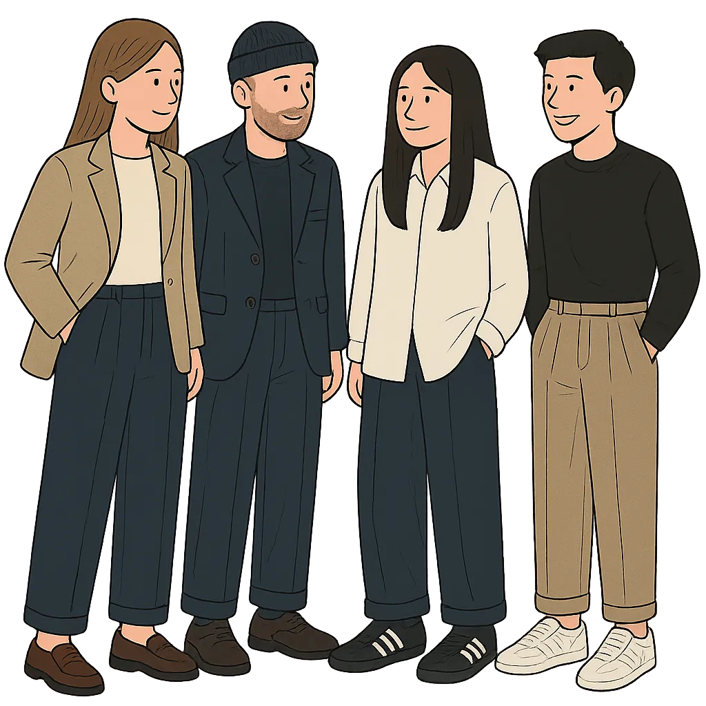 A caricature sketch of the team members of Point A Marketing in Luxembourg.