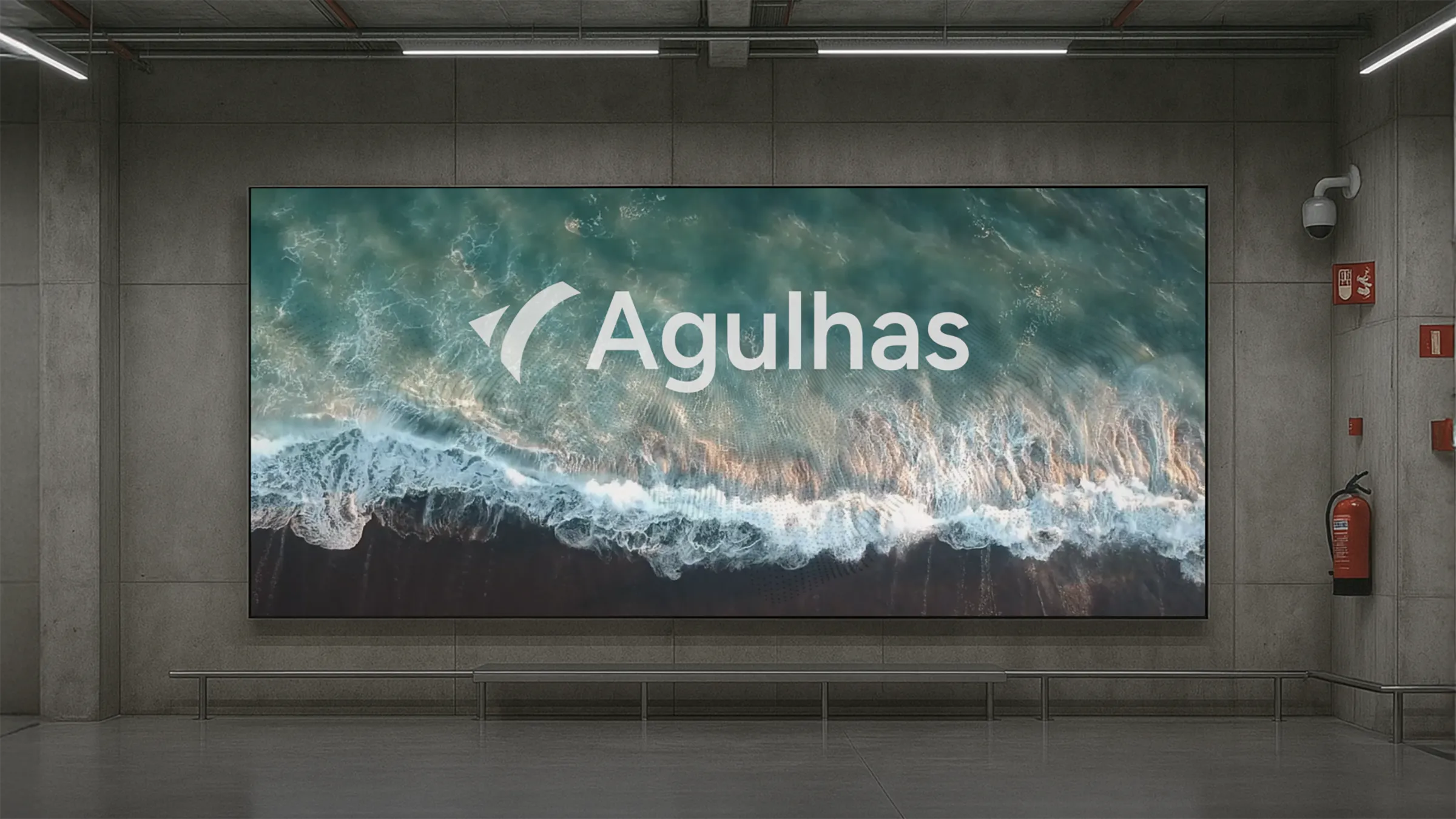 An image of Auglhas Fund Solutions on a large screen in an airport.