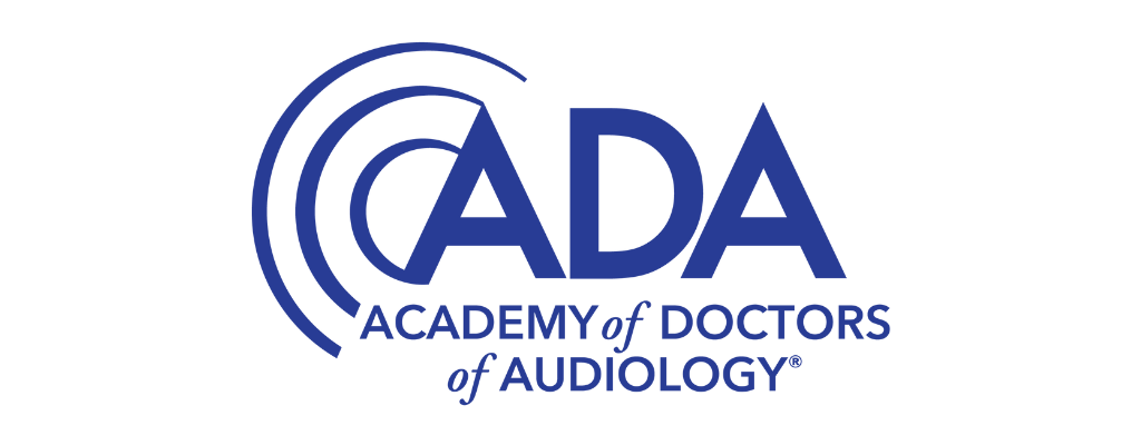Logo of ADA Academy of Doctors of Audiology featuring bold letters ADA with sound wave arcs to the left.