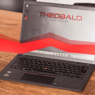 PC Monitor mit dem Theobald Software Logo.