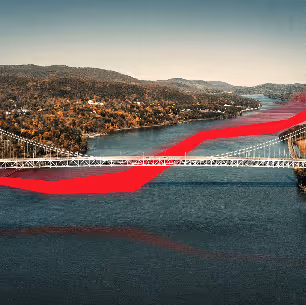 River with a red data stream above.