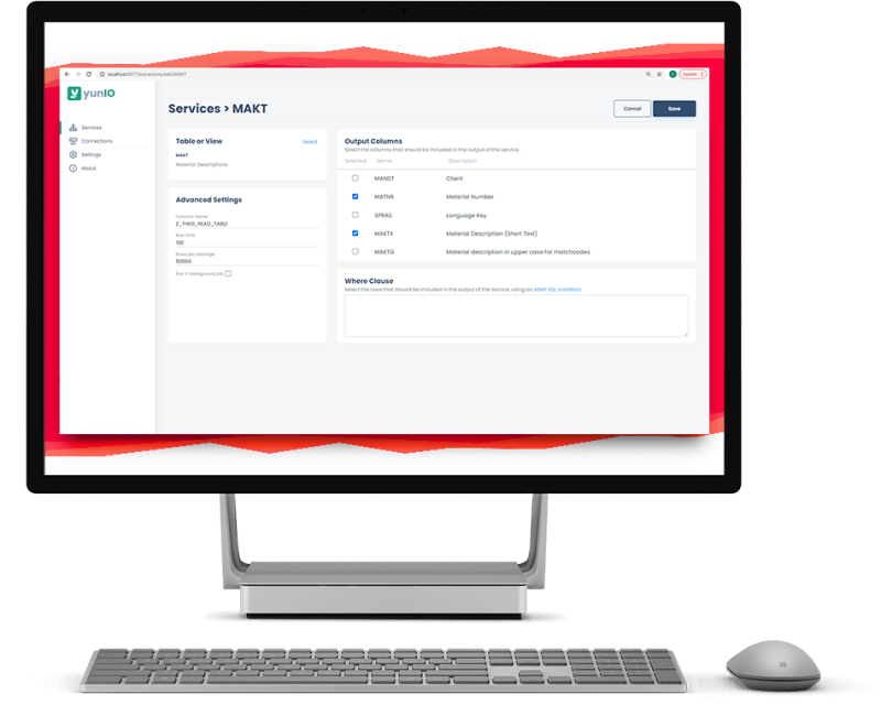 PC monitor with Yunio, an SAP interface from Theobald Software.