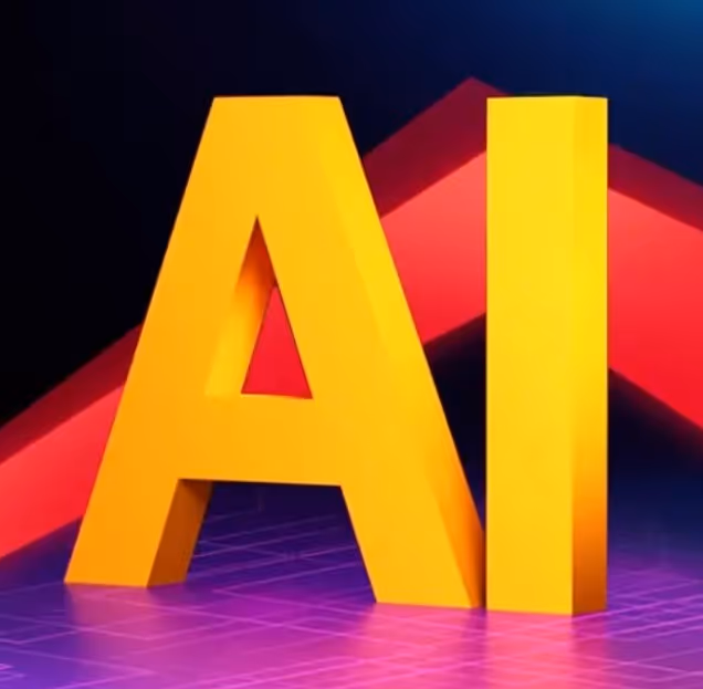 Große Buchstaben AI auf buntem Hintergrund.