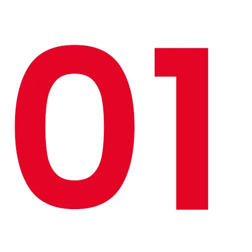 Rote Zahl 01 auf weißem Hintergrund.
