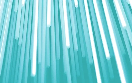 Vertical, glowing white streaks of light against a blue-green background, forming an abstract pattern.