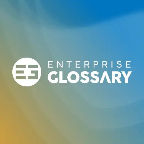 Logo mit dem Text Enterprise Glossary auf einem Farbverlauf-Hintergrund aus Blau und Orange.